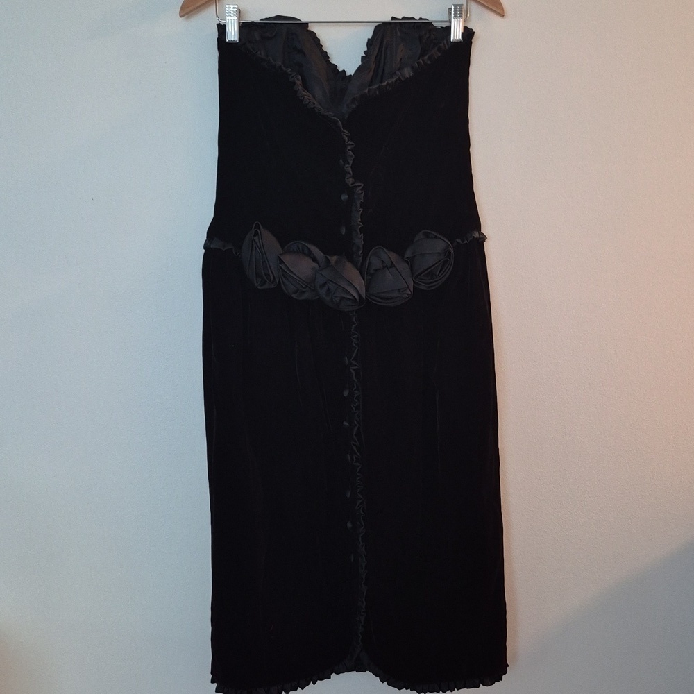 Vintage Ann Taylor Velvet Satin Trim Fitted Dress Sweetheart Neck Satin Rosettes - Picture 4 of 7